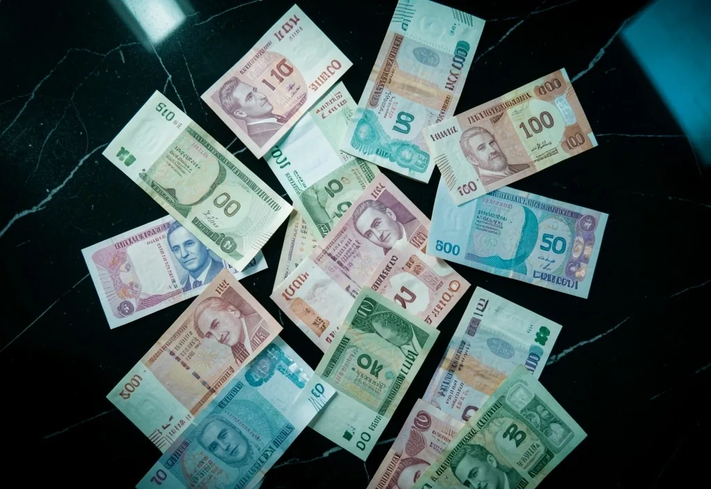 Türk lirası banknotlar kuş bakışı