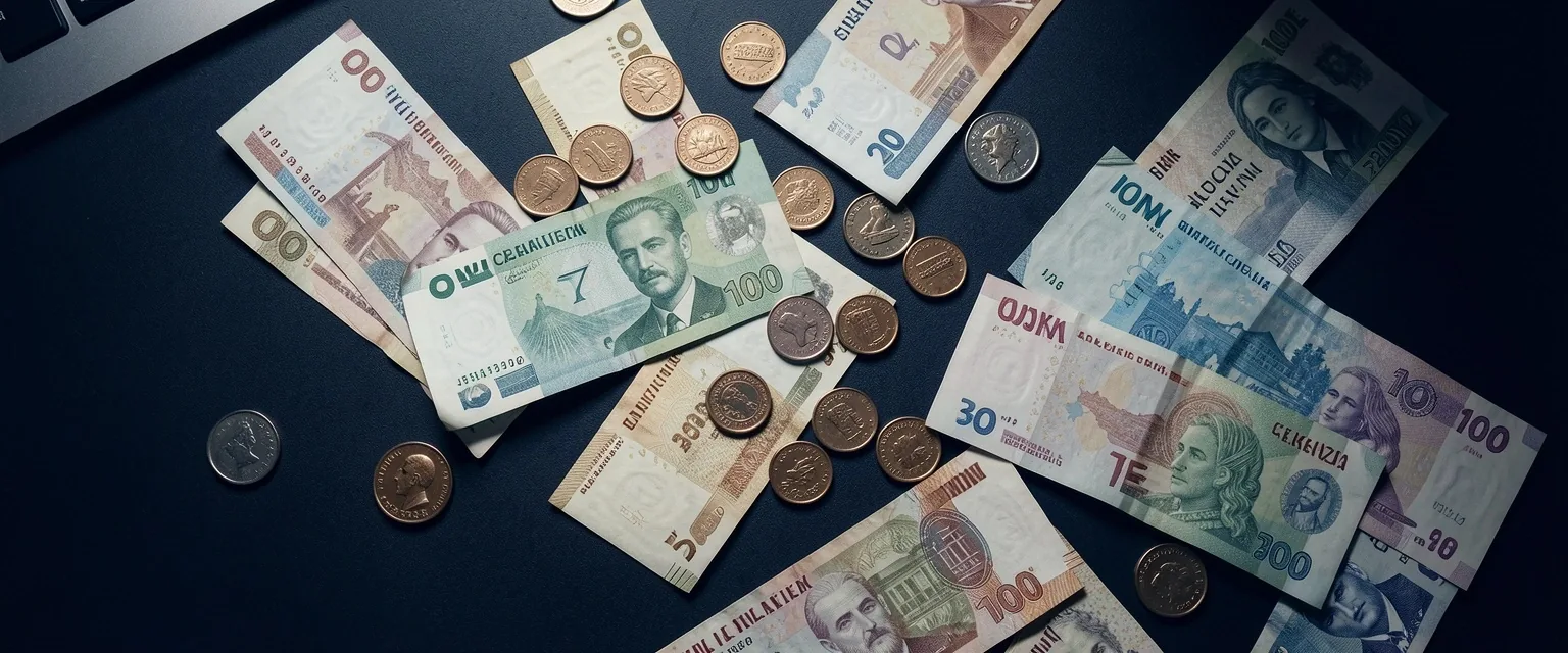 Türk Lirası banknot ve madeni paralar üst görünüm